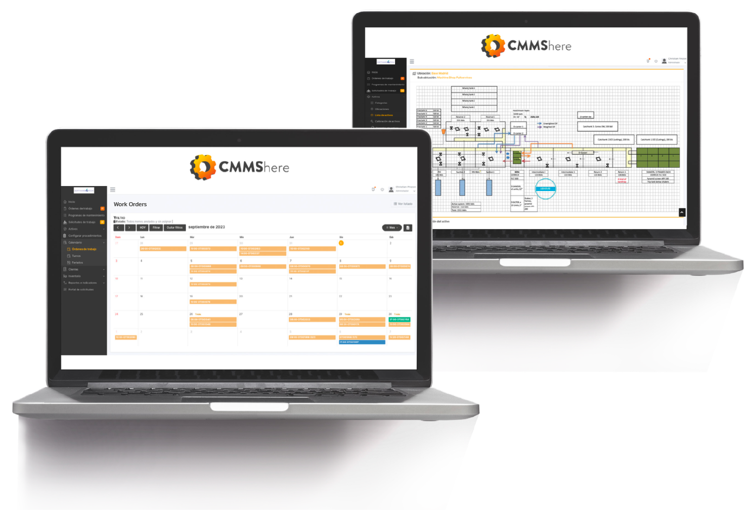 CMMShere a computerized maintenance management system software on two laptops