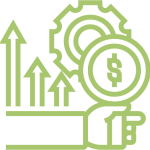 logo displaying a hand a gear a coin and arrows going up