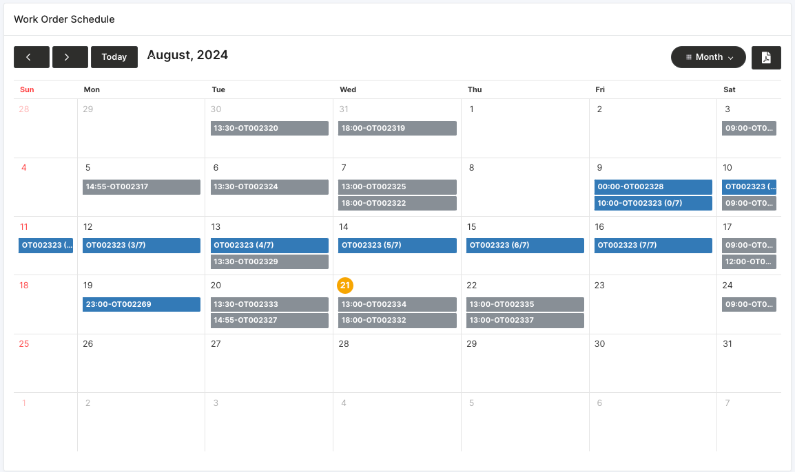 Work Order Schedule August 2024
