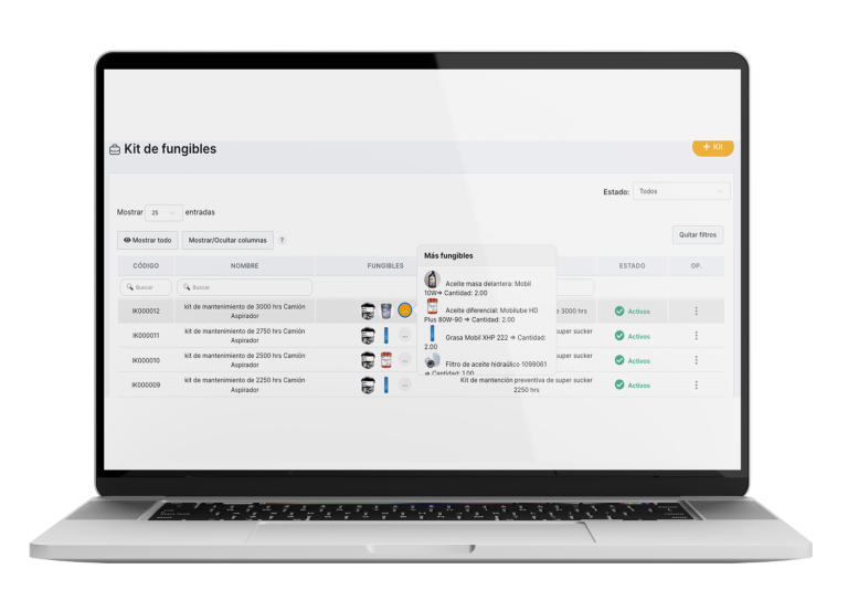 CMMS here consumable assets list on a laptop