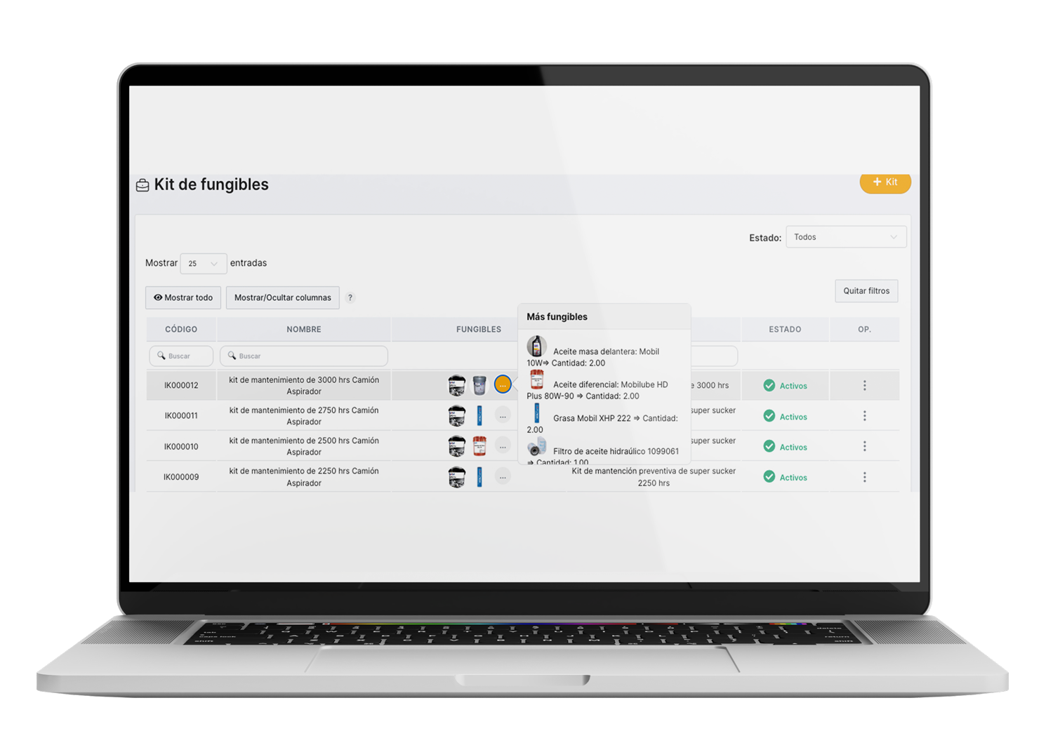 CMMS here consumable assets list on a laptop