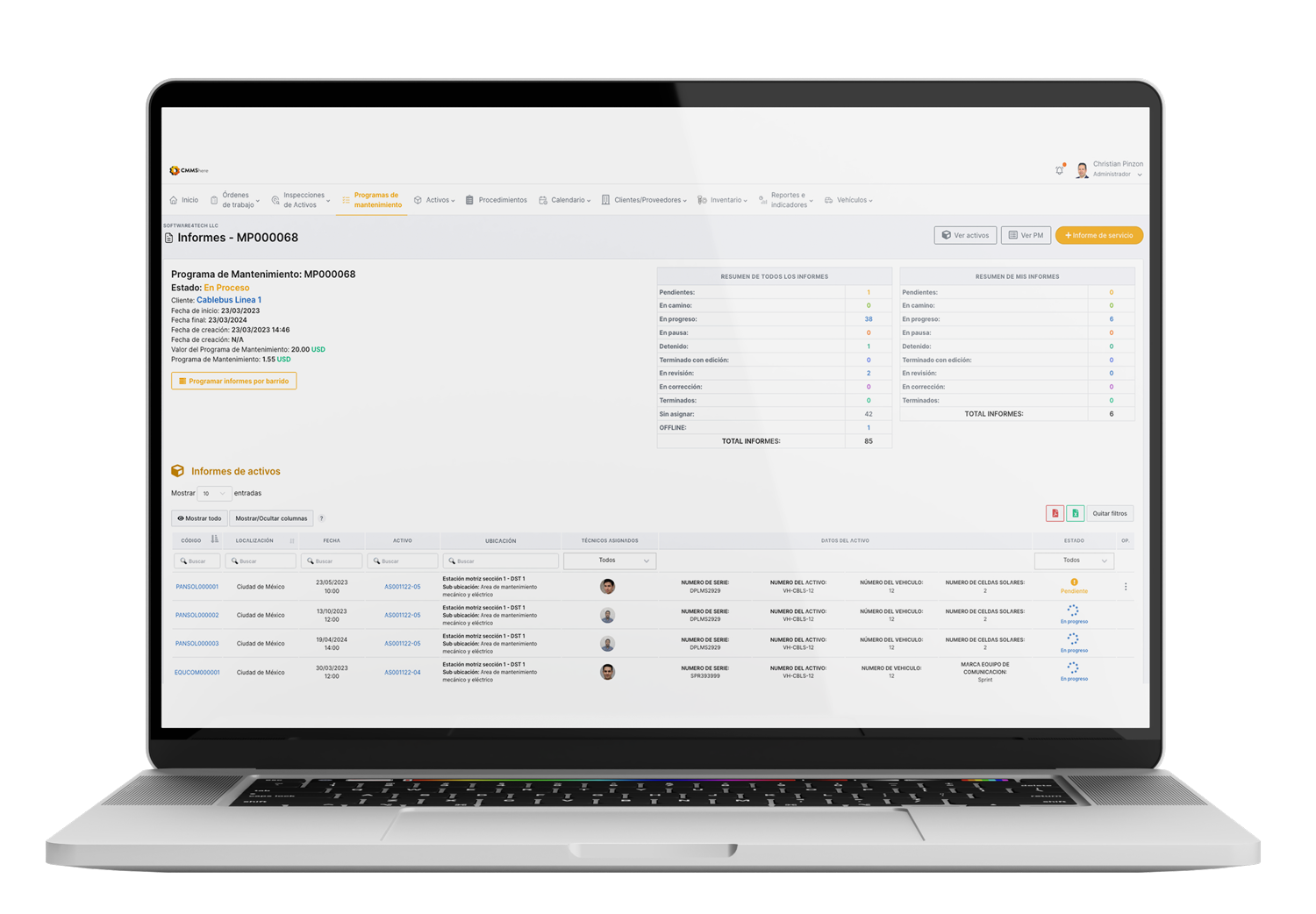 CMMS here platform on a laptop