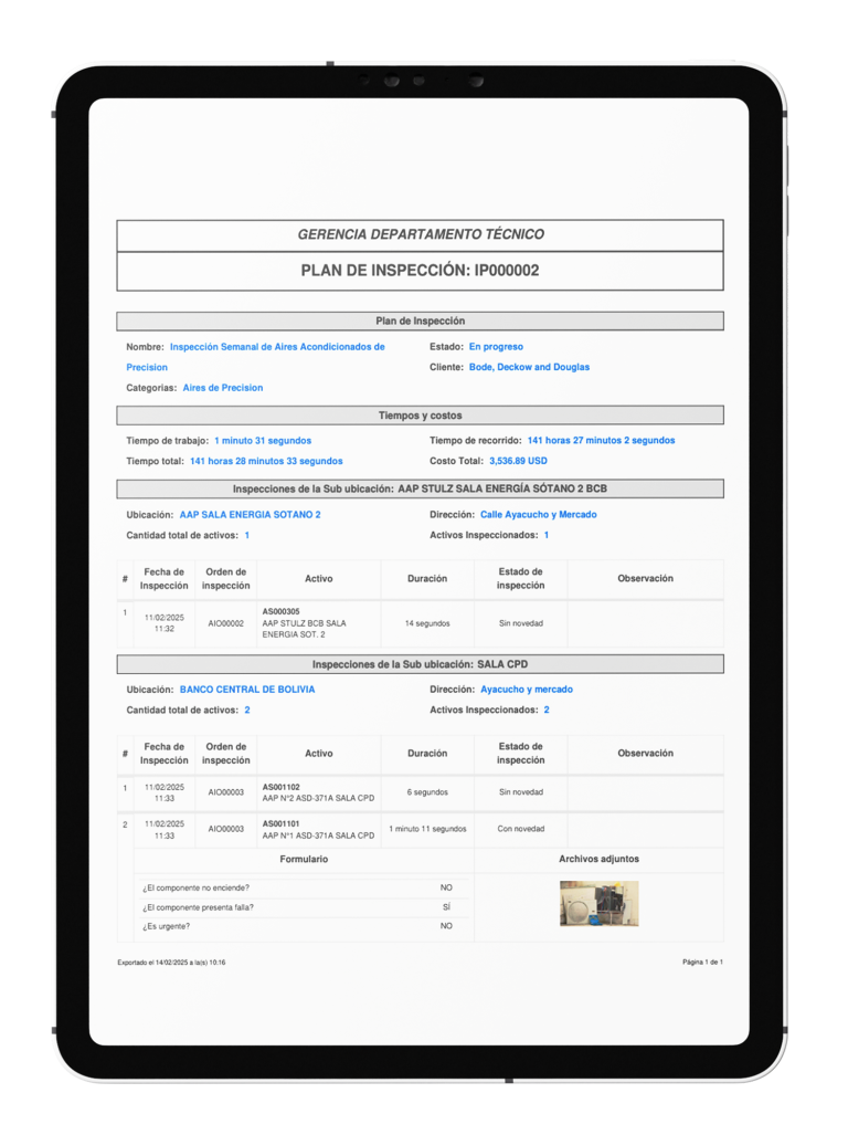CMMS here Inspection plan on a tablet