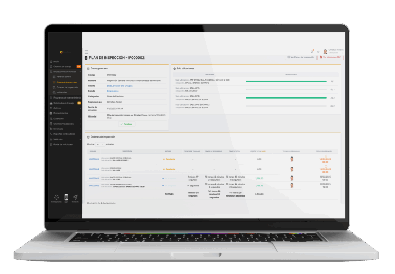 Cmmshere platform showing the inspection page on a laptop