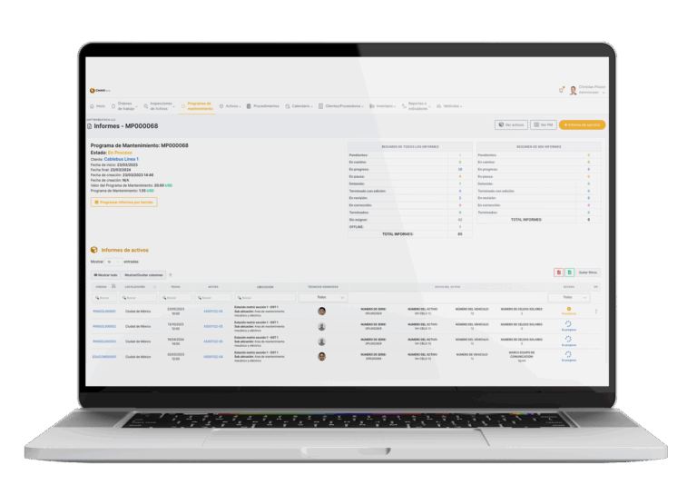 CMMShere pltform showing the maintenance programs page